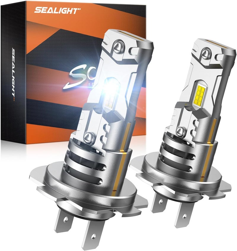 SEALIGHT H7 LED Bulbs, 44000LM 800% Super Brighter, 1:1 Halogen Size, 6500K Cool White, 60,000Hrs Long Service Life with Cooling Fan, Plug and Play, Pack of 2 - Image 1